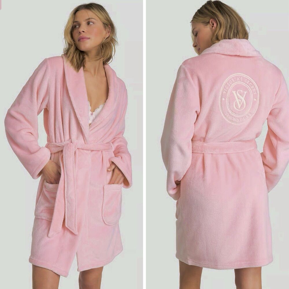 Victoria’s Secret Cozy Plush Short Robe Pink Belted Bathrobe M/L Soft